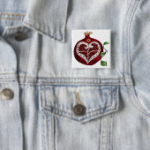Judaica Pomegranate Heart Hanukkah Rosh Hashanah Vierkante Button 5,1 Cm (In situ)