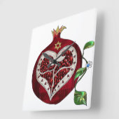 Judaica Pomegranate Heart Hanukkah Rosh Hashanah Vierkante Klok (Hoek)