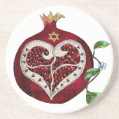 Judaica Pomegranate Heart Hanukkah Rosh Hashanah Zandsteen Onderzetter (Voorkant)