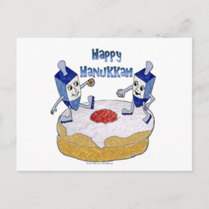 Judaica Prettig Hanukka Dansende Dreidels Donut Feestdagenkaart