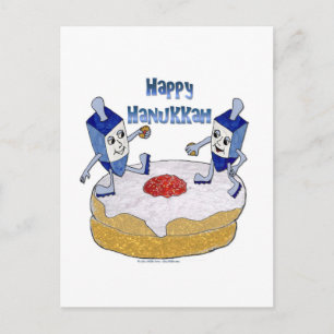 Judaica Prettig Hanukka Dansende Dreidels Donut Feestdagenkaart