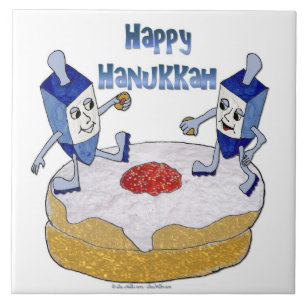 Judaica Prettig Hanukka Dansende Dreidels Donut Tegeltje