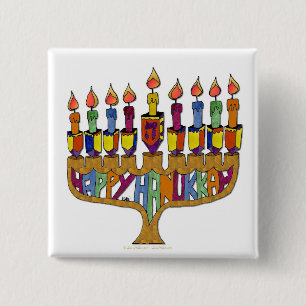 Judaica Prettig Hanukka Driehoekige Kandelaar Vierkante Button 5,1 Cm
