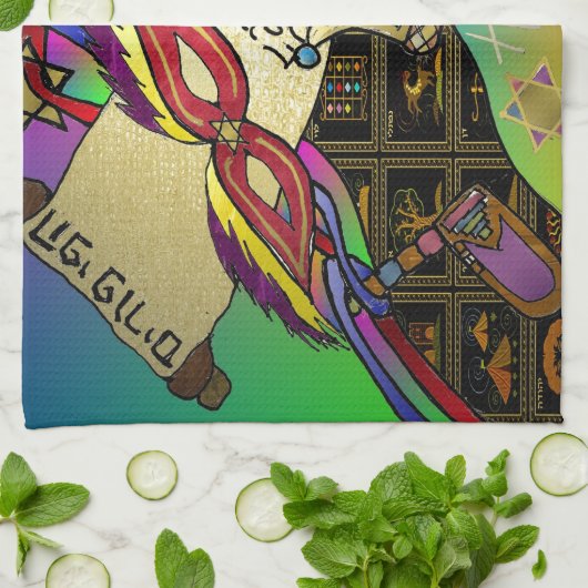 Judaica Purim Esther Celebration Art Print Theedoek (Gevouwen)