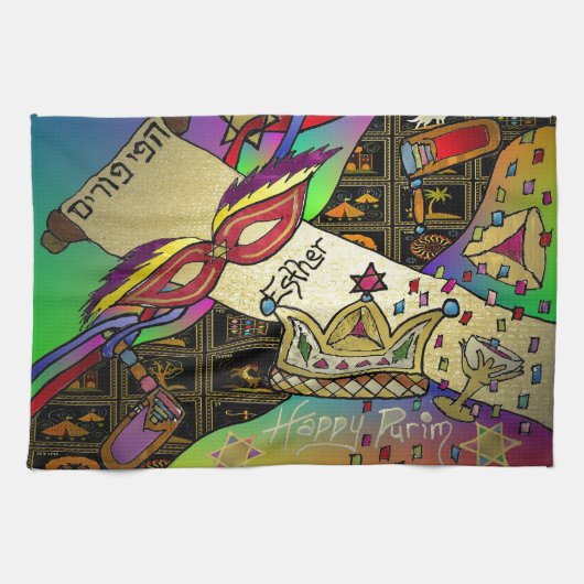 Judaica Purim Esther Celebration Art Print Theedoek (Horizontaal)