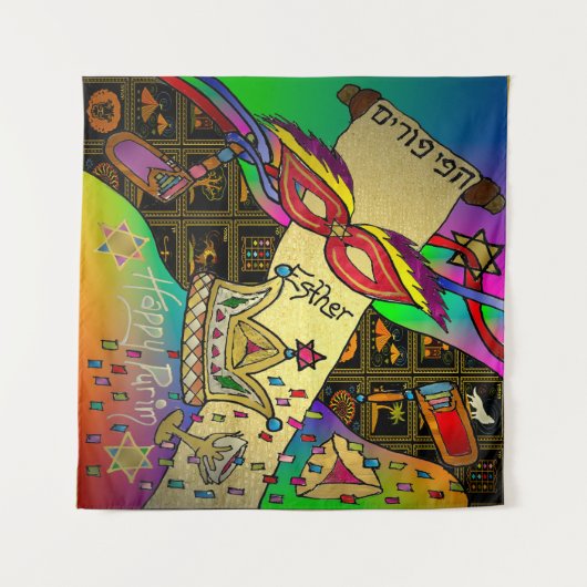 Judaica Purim Esther Celebration Dark Art Print Wandkleed (Voorkant (horizontaal))