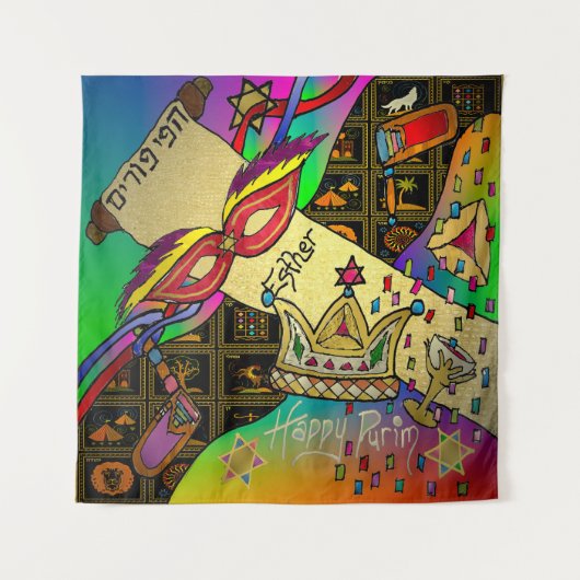Judaica Purim Esther Celebration Dark Art Print Wandkleed (Voorkant)