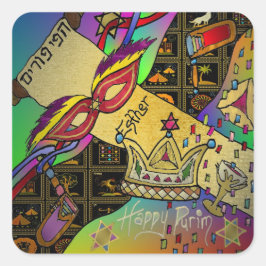 Judaica Purim Esther-viering donkere kunstprint Vierkante Sticker