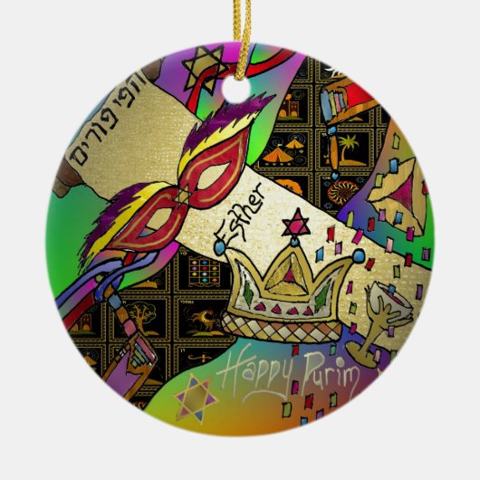 Judaica Purim Esther-vieringskunstdruk Keramisch Ornament (Voorkant)
