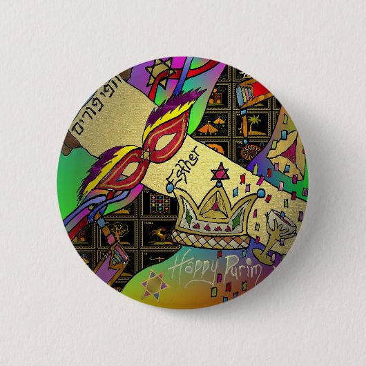 Judaica Purim Esther-vieringskunstdruk Ronde Button 5,7 Cm (Voorkant)