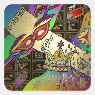 Judaica Purim Esther-vieringskunstdruk Vierkante Sticker