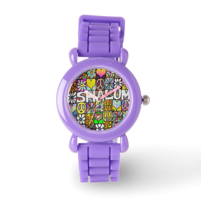 Judaica Retro 60s Psychedelic Shalom Horloge (Voorkant)
