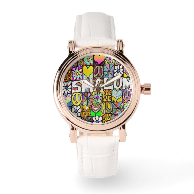 Judaica Retro 60s Psychedelic Shalom Horloge (Voorkant)