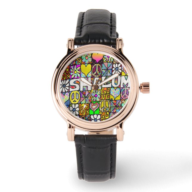 Judaica Retro 60s Psychedelic Shalom Horloge (Voorkant)