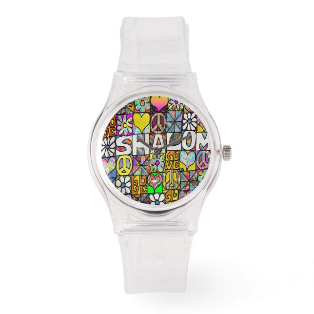 Judaica Retro 60s Psychedelic Shalom Horloge (Voorkant)