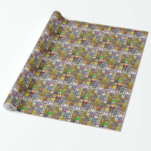 Judaica Retro 60s Psychedelic Shalom LOVE Cadeaupapier (Uitgerold)