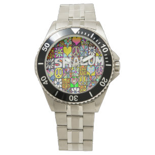 Judaica Retro 60s Psychedelic Shalom LOVE Horloge