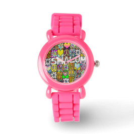 Judaica Retro 60s Psychedelic Shalom LOVE Horloge