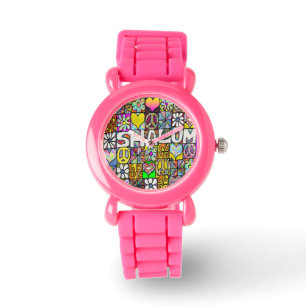 Judaica Retro 60s Psychedelic Shalom LOVE Horloge