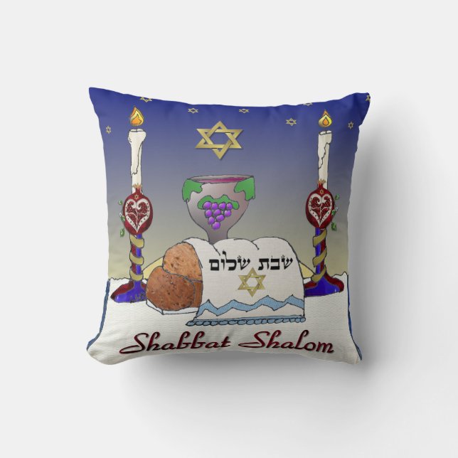 Judaica Shabbat Shalom Art Print Kussen (Voorkant)