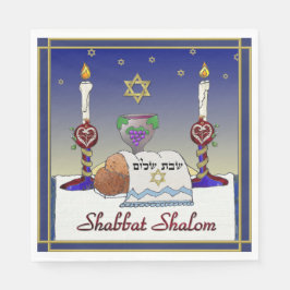 Judaica Shabbat Shalom Art Print Papieren servette Servet