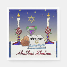 Judaica Shabbat Shalom Art Print Papieren servette Servet