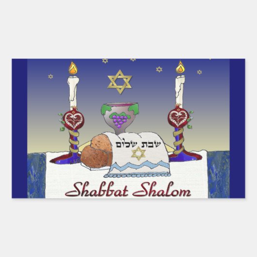 Judaica Shabbat Shalom Art Print Rechthoekige Sticker (Voorkant)