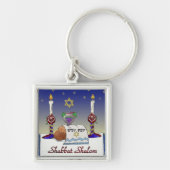 Judaica Shabbat Shalom Art Print Sleutelhanger (Voorkant)