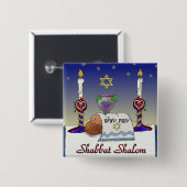 Judaica Shabbat Shalom Art Print Vierkante Button 5,1 Cm (Voorkant /achterkant)