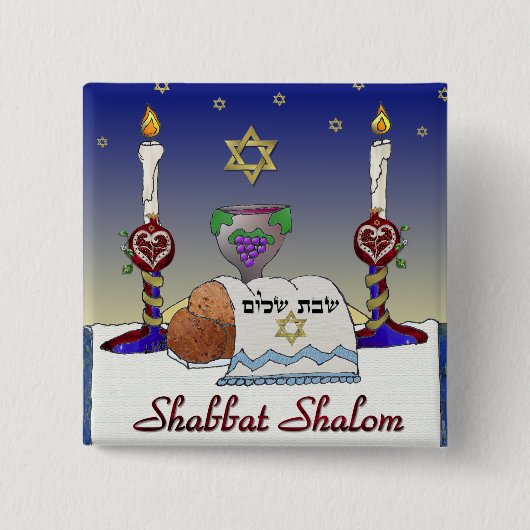 Judaica Shabbat Shalom Art Print Vierkante Button 5,1 Cm (Voorkant)