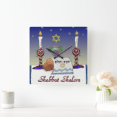 Judaica Shabbat Shalom Art Print Vierkante Klok (Huis)