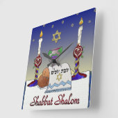 Judaica Shabbat Shalom Art Print Vierkante Klok (Hoek)