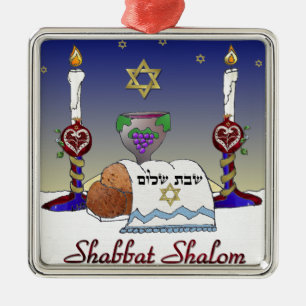 Judaica Sjabbat Sjabbat Sjaloom Kunstprint Metalen Ornament