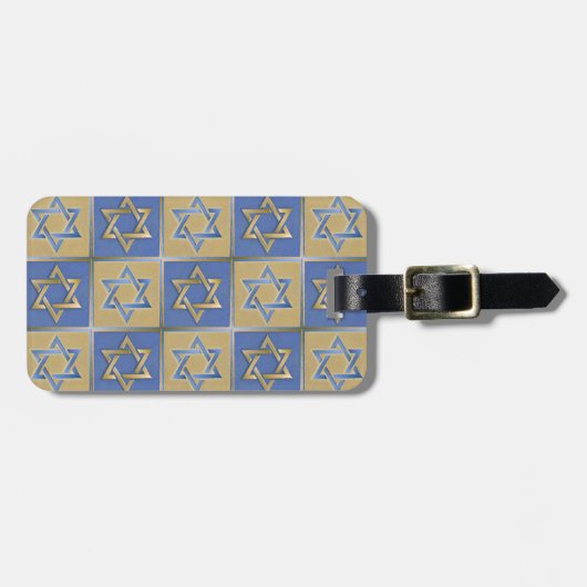 Judaica Star van David Metal Gold Blue Bagagelabel (Voorkant horizontaal)