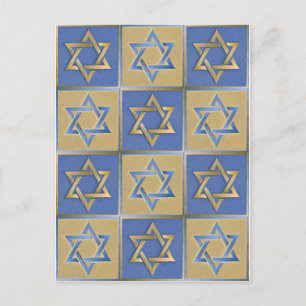 Judaica Star van David Metal Gold Blue Briefkaart