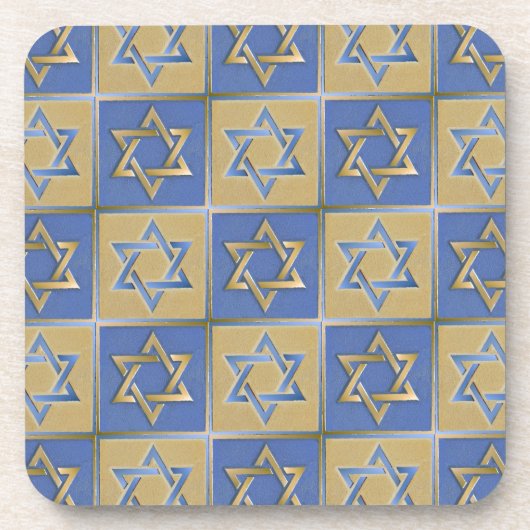 Judaica Star van David Metal Gold Blue Drankjes Onderzetter (Voorkant)
