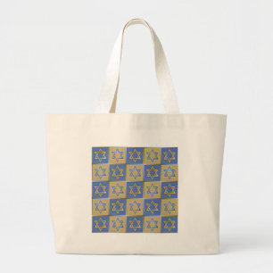 Judaica Star van David Metal Gold Blue Grote Tote Bag