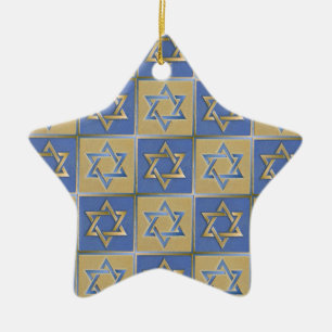 Judaica Star van David Metal Gold Blue Keramisch Ornament