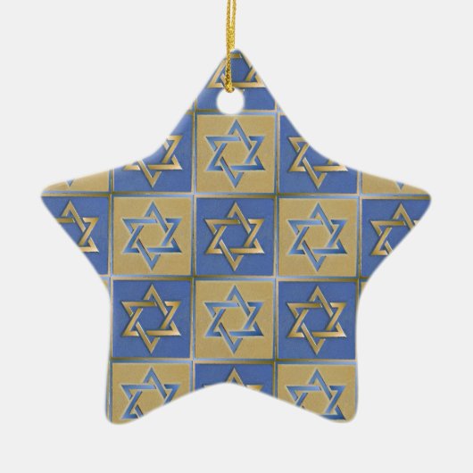 Judaica Star van David Metal Gold Blue Keramisch Ornament (Voorkant)