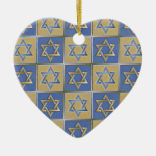 Judaica Star van David Metal Gold Blue Keramisch Ornament