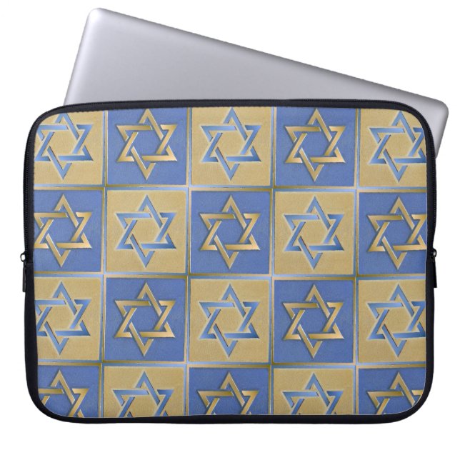 Judaica Star van David Metal Gold Blue LapTop Slve Laptop Sleeve (Voorkant)