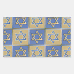 Judaica Star van David Metal Gold Blue Rechthoekige Sticker