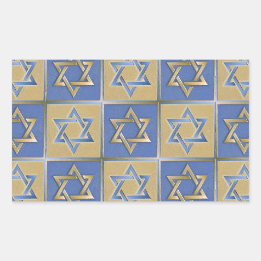 Judaica Star van David Metal Gold Blue Rechthoekige Sticker (Voorkant)