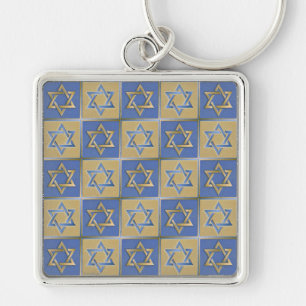 Judaica Star van David Metal Gold Blue Sleutelhanger
