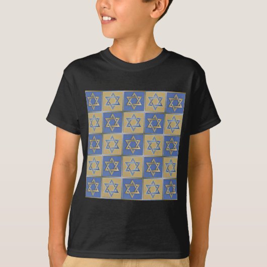 Judaica Star van David Metal Gold Blue T-shirt (Voorkant)