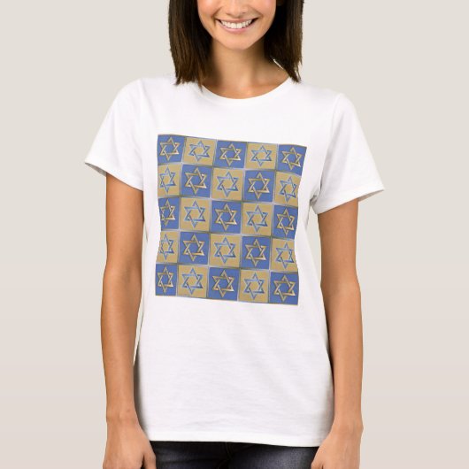 Judaica Star van David Metal Gold Blue T-shirt (Voorkant)