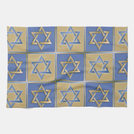 Judaica Star van David Metal Gold Blue Theedoek (Horizontaal)