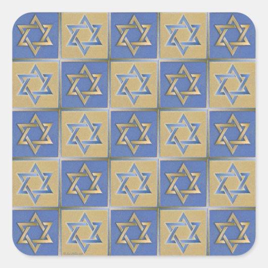 Judaica Star van David Metal Gold Blue Vierkante Sticker (Voorkant)