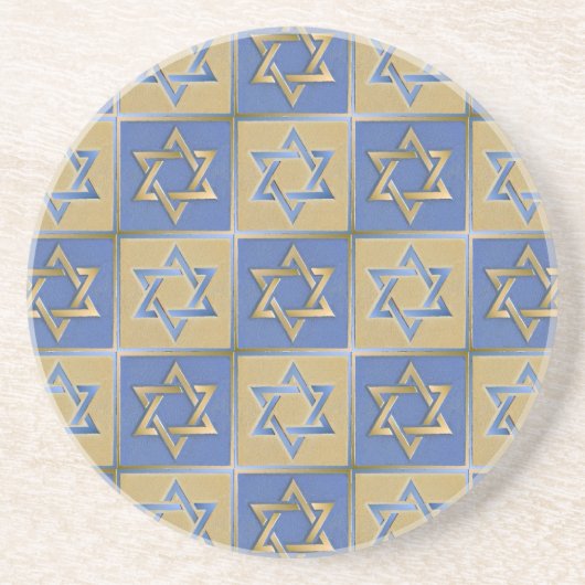 Judaica Star van David Metal Gold Blue Zandsteen Onderzetter (Voorkant)