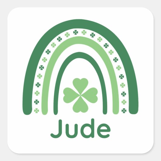 Jude Name Clover Boho Rainbow Vierkante Sticker (Voorkant)